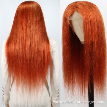 Uniky Ginger Red Blonde Orange Color Natural Brazilian Human Hair Lace Front Wigs T Part Pre Plucked Virgin Ginger Wigs